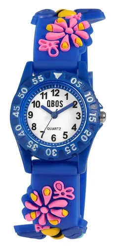 Kinder Armbanduhr Mädchen Kinderuhr Girl Analog Watch Silikonarmband Blau QBOS