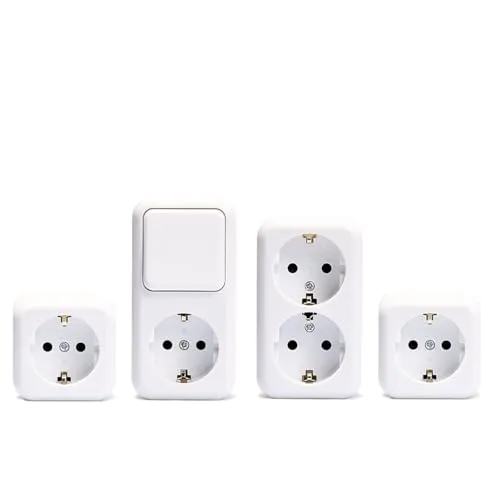 MC POWER Aufputz Steckdosen Schalter Set 4-teilig | Finery Garage | 2x Einzelsteckdose, 1 x Doppelsteckdose, 1x Wechselschalter Steckdosen Kombination (vertikal) für innen, weiß