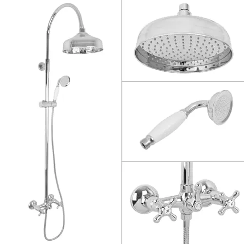 Welfenstein Nostalgie-Set 2D-HN081K Regenbrause Duscharmatur Aufputzmontage Retro Kreuzgriff Regendusche