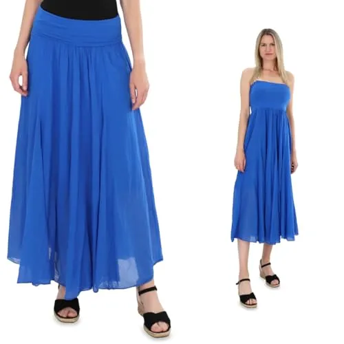 Malito Damen Maxirock - Vielseitiges 2-in-1 Bandeaukleid in Blau - Röcke für Damen mit elastischem Jerseybund, wandelbar zum stilvollen Bandeaukleid und ideal für warme Tage und verschiedene Anlässe.