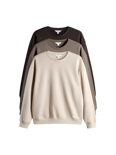 THE SET Damen t Relaxed Fit Sweatshirts mit Rundhalsausschnitt, 3er-Pack Chocolate Brown/Taupe Brown/Cream XL