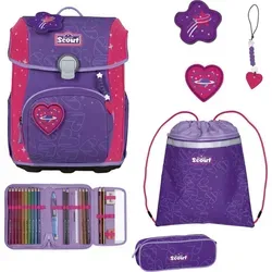 Scout Neo Exklusiv Superflash Extreme Schulranzen-Set 4-teilig - Ergonomischer Schulranzen mit flachem Deckel für optimale Bewegungsfreiheit. Set beinhaltet Schulranzen, Sportbeutel, Schlamperetui und Federmäppchen - perfekt für den Schulweg!