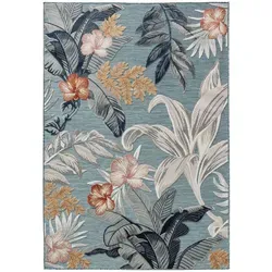 benuta Outdoorteppich, Hellblau, Creme, Kunststoff, Floral, Rechteckig, 120x170 cm, wasserabweisend, Teppiche & Böden, Teppiche, Outdoorteppiche