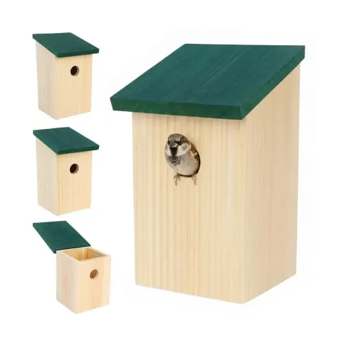 Relaxdays Nistkasten 4er Set für Meisen & Spatzen, 32 mm Einflugloch, Vogelhaus mit Dachklappe