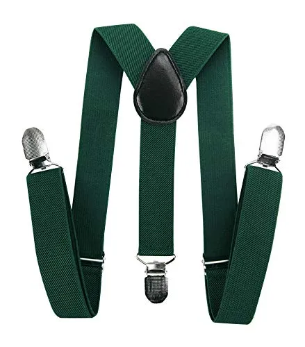 axy Kinder/Jungen Hosenträger-Y Form breit 2,5 cm mit 3 Starken Clips, kombinierbar mit Fliege - Uni Farben HTK25-1 (für Jungen (7-12 Jahre alt), Grün)