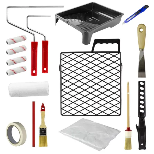Malerset Farbrolle Farbwalze Pinsel Spachtel Farbwanne Cutter Maler Set 17tlg.