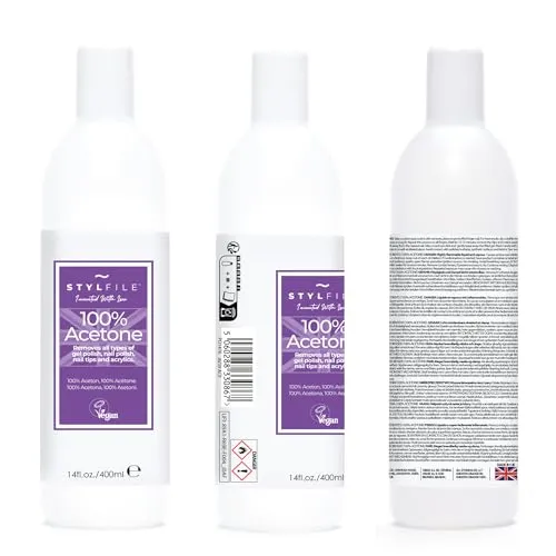 STYLFILE Gel-Nagellackentferner, 400 ml, 99% Aceton-Formel für schnelles Entfernen von Gel-Nagellack, Schellack und Nagelkunst zu Hause, sicher auf natürlichen Nägeln, Ergebnisse in Salon-Qualität