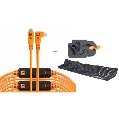 Tether Tools LeverLock & Cable Kit Optima 10G USB-C rechtsgewinkelt - Kabel, 9,4 m lang für schnelle Datenübertragung, ideal für kreative Profis und Fotografie-Setups.