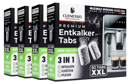 CLENESSO Entkalkungstabletten für Geräte - Effektive Entkalkungstabletten für Kaffeevollautomaten, Espressomaschinen und mehr. Ideal zur Pflege und Erhaltung der Funktionalität Ihrer Geräte. Packung mit 200 Tabs.