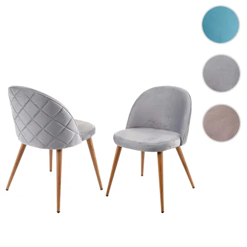 2er-Set Esszimmerstuhl HWC-D53, Retro 50er Jahre Design in Hellgrau - 2er-Set Esszimmerstuhl im stilvollen Retro-Design, mit bequemer Polsterung aus Samt und rautenförmiger Ziernaht für zusätzlichen Komfort. Ideal für Wohnbereich, Küche oder Esszimmer.