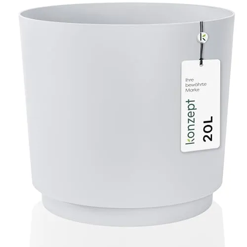KONZEPT Blumentopf 32,5 cm - großer Übertopf aus Kunststoff für Zimmerpflanzen, modern und wetterfest, für Innen und Außen, Weiß