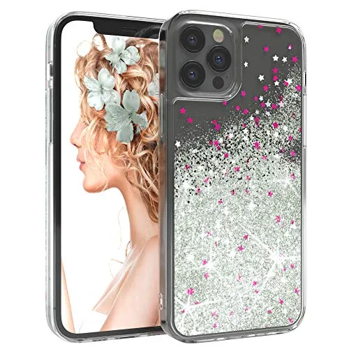 EAZY CASE Hülle kompatibel mit iPhone 12/12 Pro Schutzhülle mit Flüssig-Glitzer, Handyhülle, Schutzhülle, Back Cover mit Glitter Flüssigkeit, TPU/Silikon, Transparent/Durchsichtig, Silber