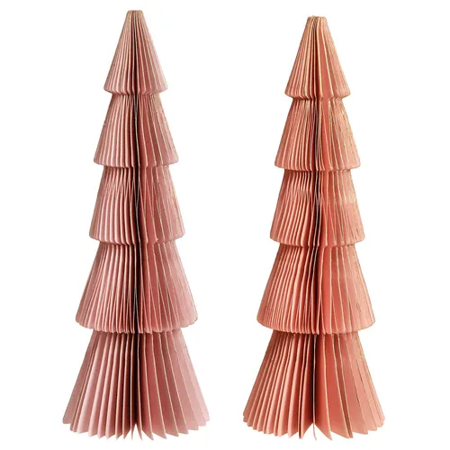 Tischdeko Tannenbaum Wabenpapier Apricot Gold 30cm 2er Set Weihnachten - Dekoration für festliche Anlässe, stilvolle Tischdeko in Apricot und Gold für eine festliche Atmosphäre.