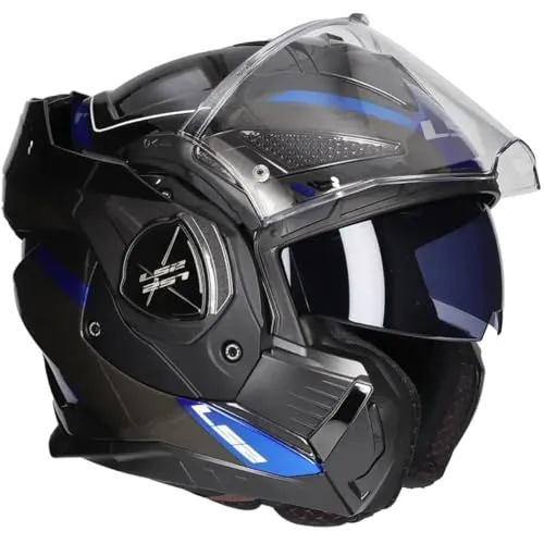 LS2 FF901 Advant X Spectrum Modularhelm - Schwarz/Grau/Blaut XXL - Modularhelm für Motorradfahrer, ultraleicht mit 180°-Kinnteil-Rotation und integriertem Sonnenblenden-System. Ideal für alle Jahreszeiten, Sicherheit durch HPFC-Fiberglas und kratzfestes Visier.