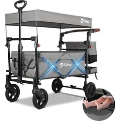 Sekey Bollerwagen Faltbar mit Dach und Sitz, Bollerwagen für 2 Kinder, mit 3-Punkt Gurtsystem, Grau - Grau