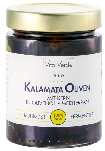 Vita Verde Bio Kalamata Oliven mit Kern in Olivenöl, 330g