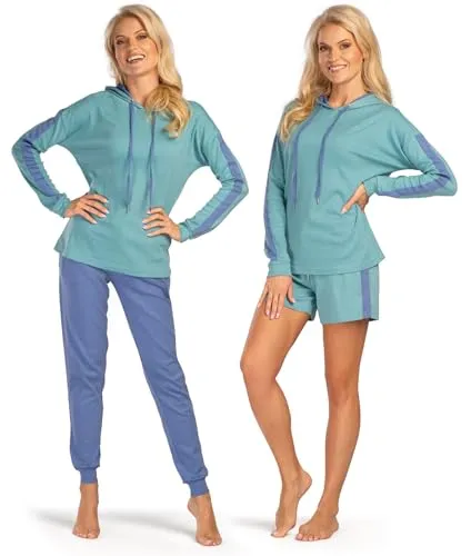 Consult-Tex Damen 3er Set Pyjama Freizeitanzug Hausanzug Homewear Suit Jogginganzug Baumwolle/PE mit Kapuze DW200 (48/50)