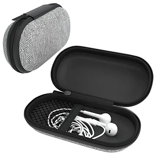 EAZY CASE Universal Tasche für In-Ear Kopfhörer mit Netzfach - Hardcase Aufbewahrungsbox, Schutztasche mit umlaufenden Reißverschluss, extra klein, oval, Hellgrau