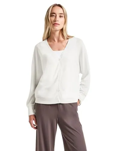 STREET ONE Shirtjacke - Strick-Look Jacke Damen, leicht und lässig - Strickjacke in off white, V-Ausschnitt und lockerem Schnitt, perfekt für lässige Outfits und vielseitig kombinierbar.
