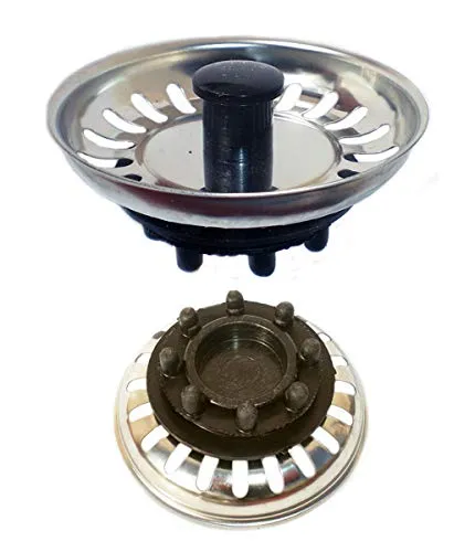 Kibath 200403 Tapón de fregadero goma Waschbeckenstöpsel aus Edelstahl. mit Gummi-/Gummiverschluss Ø 8 cm Finish und Schwarz, Chrom glänzend