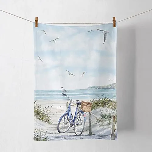Ambiente Geschirrtuch Küchentuch Trockentuch 50x70cm 100% Baumwolle Fahrrad am Strand Maritim