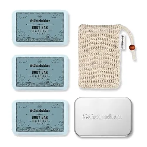 Störtebekker® Premium Duschset Body | 3x Festes Duschgel (Sea Breeze) für Herren & Damen