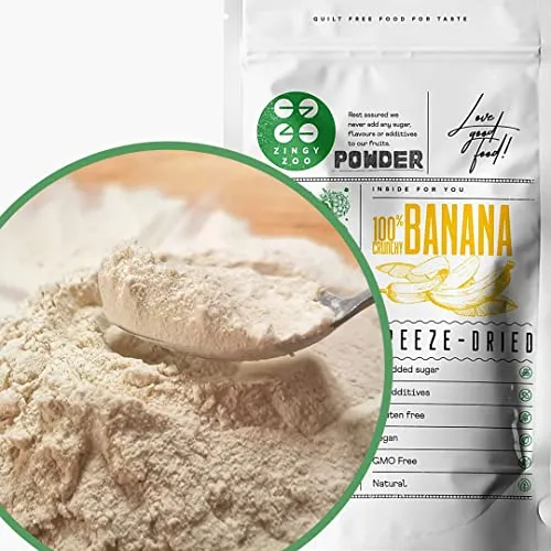 Gefriergetrocknete Bananen Im Pulver | XL 300g Fruchtpulver Gefriergetrocknet Bananenpulver | Für Smoothie, Backen, Kuchen | Trockenfrüchte Banane | Freeze Dried Fruit | Banana Powder ZingyZoo