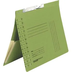 Falken Pendelhefter A4, grün - 50 Stück mit Tasche - Schnellhefter für die Ablage von gelochtem Schriftgut, mit zusätzlicher Dehntasche und Organisationsdruck. Ideal für Behörden und Ämter. Hochwertiger Manila-RC-Karton, 320 g/m².