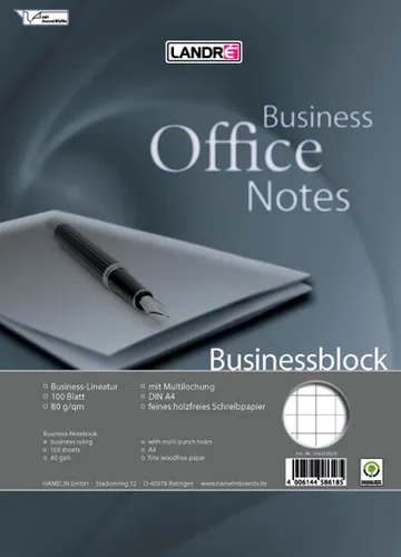 LANDRÉ Businessblock mit Spirale A4 80 g/qm 100 Blatt kariert
