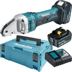 Makita DJS 161 RTJ - 18 V Li-Ion Akku Blechschere im Makpac, inklusive 2 x 5,0 Ah Akku und Ladegerät für effizientes Schneiden