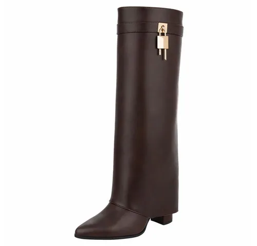 Ital-Design Elegante Stiefel mit hohem Schaft und Blockabsatz für Damen High-Heel-Stiefel (90948413) Blockabsatz Stiefel in Braun