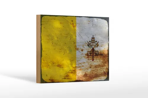 Holzschild Flagge Vatikanstadt 18x12 cm Vatican City Rost Deko Schild