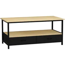 Mid.you Couchtisch Flonila - Stylischer Couchtisch in Schwarz und Honigeiche, mit 2 praktischen Schubladen und rostfreiem Metall, ideal für Ihr Wohnzimmer.