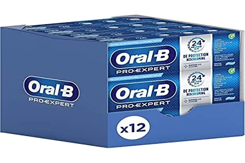 Oral B Zahnpasta Pro Expert Gesundes Weiß, 12 x 75 ml, bleicht durch Entfernen von Flecken auf der Oberfläche und schützt vor Plaque 24 Stunden mit einer zweimaligen Bürste