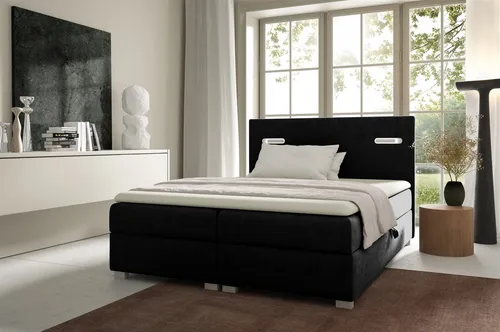Boxspringbett CAPRICE 140x200cm Schwarz mit Ambiente-LED in schwarz von Fun Möbel