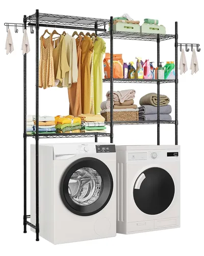VEVOR Aufbewahrungsregal für Waschmaschine und Trockner - 5 Ebenen Schwarz - Robustes Regal für Waschmaschine und Trockner mit 5 verstellbaren Ebenen. Maximale Tragfähigkeit von 573 lbs, ideal zur optimalen Raumnutzung in Waschküchen und mehr.