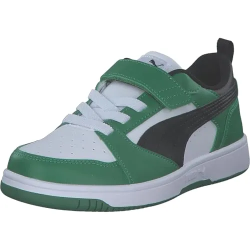 PUMA Unisex Kinder Rebound V6 Lo Ac+ Ps Sneaker - Sneaker mit hochwertigem Obermaterial und mittelhohem Kragen für optimale Knöchelunterstützung, ideal für Sport und Aktivitäten. Elastik- und Klettverschluss sorgt für perfekten Sitz.