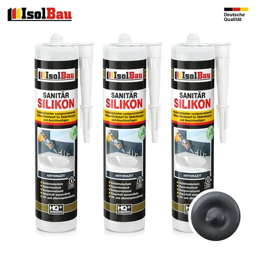 Sanitär Silikon Anthrazit 3 x 300 ml Dichtstoff Abdichten Kleben Dusche Küche