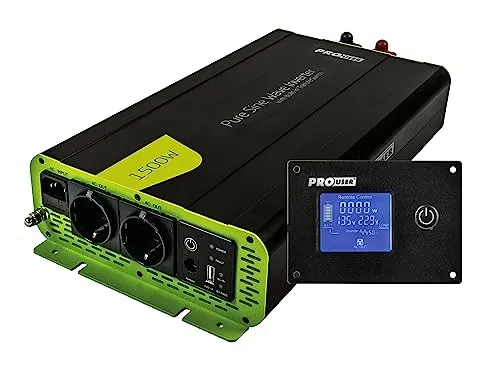 ProUser Wechselrichter PSI1500TX 1500 W - Solar & Wind - Erzeugt reine Sinusspannung von 230 V AC aus 12 V Batterien, ideal für unterwegs mit Fernbedienung und USV-Funktion.