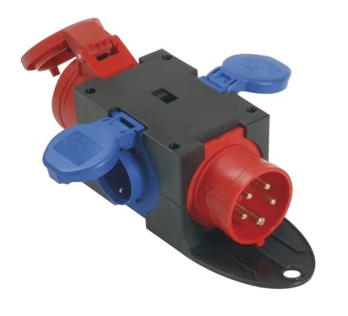 CEE Kompakt Verteiler 9430402 - Stromverteiler & Baulicht, robust und spritzwassergeschützt, ideal für Innen- und Außenbereiche, platzsparend und leicht verstaubar, gem. EN 60309, IP44.