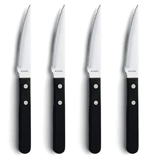 Amefa Steakmesser Set 4-tlg., Wellenschliff, gehärteter 13/0 Chromstahl