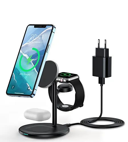 Wireless Charger,3 in 1 induktive Ladestation Kompatibel mit Mag Safe Ladegerät für Apple Watch Ultra/8/7/SE/6/5/4/3/2 AirPods Pro/3/2 für iPhone 14/13/12Pro Max/Plus/Pro,18W Ladepad Ladeständer