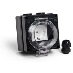 Wasserdichte Schukosteckdose für Außenbereich Typ F IP66 Schwarz - Schwarz