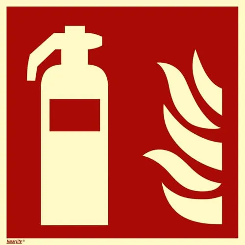 Feuerlöscher Schild 300 x 300 mm – Langnachleuchtend und selbstklebend - Sicherheitsschilder, normgerecht nach ASR A1.3 / ISO 7010, mit langnachleuchtender Folie für optimale Sichtbarkeit bei Dunkelheit.