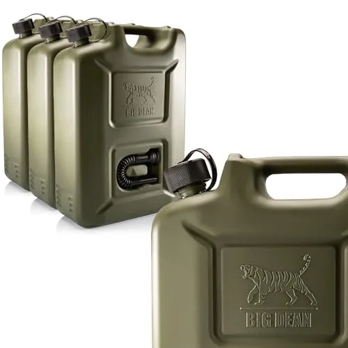 BigDean 3er Set Benzinkanister 20L - Olivgrün mit flexiblem Ausgießer - Benzinkanister für Benzin, Diesel & AdBlue - Sicherer Transport dank UN-Zulassung und praktischem Ausgießer. Ideal für Auto, LKW, Motorrad oder Notfälle. Made in Germany.