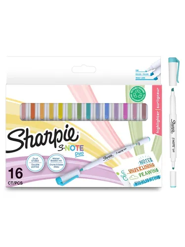 Sharpie S-Note Duo Textmarker | Kreativmarker in Pastelltönen mit beidseitiger Spitze | Patronen- und Keilspitze zum Markieren, Zeichnen, Schreiben und mehr | 16 Stück 2182115