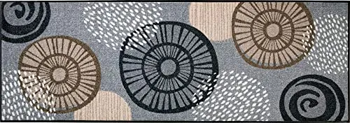 Erwin Müller Fußmatte Neuwied, Schmutzfangmatte, Sauberlaufmatte Blumen silber/braun Größe 60x180 cm - langlebig, pflegeleicht, rutschfest, für Fußbodenheizung geeignet