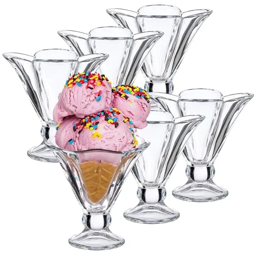 6-tlg. Set Eisbecher Mit Fuß - Eisschalen Aus Glas - Dessertschale - Glasschalen für Dessert - Puddingschale - Eisgläser - Schalen für Eiscreme (200 ml - 10,5 x 10,5 x 12 cm)