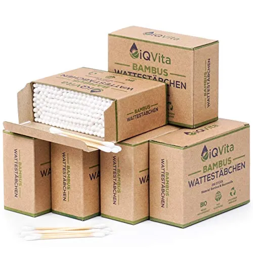 Bambus Wattestäbchen (6 x 200 Stück) – 100% Plastikfrei, Biologisch Abbaubar, Vegan & Nachhaltig – Reines Naturprodukt 1200