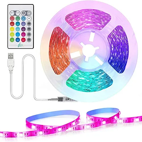 TASMOR LED Strip 2m USB LED Streifen, RGB LED TV Hintergrundbeleuchtung LED Band 16 Farben und 4 Modi, Led Leiste Sync mit Musik LED Lichtkette mit Fernbedienung Lichtband für 40 bis 60 Zoll TV, PC